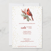 素朴な水彩の冬のカーディナルとホーリーの枝 シーズンカード (正面)