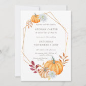 素朴な水彩オレンジ色のカボチャ 秋のウェディング 招待状 (正面)