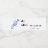 素朴な水彩スタイルの青みがかった花と葉 ペットボトルラベル (シングルラベル)