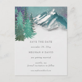 素朴な水彩山々と松のSave The Date 案内ポストカード