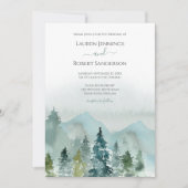 素朴な水彩山の常緑樹のウェディング 招待状 (正面)