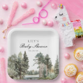 素朴な水彩湖の森の木々 ベイビーシャワー ペーパープレート (パーティー)