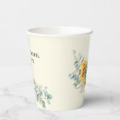 素朴な水彩画のひまわりとユーカリのグリーン 紙コップ (左)