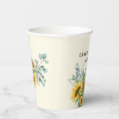 素朴な水彩画のひまわりとユーカリのグリーン 紙コップ (右)