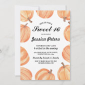 素朴な水彩画のカボチャ菓子16のパーティーの誕生日 招待状 (正面)