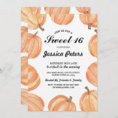 素朴な水彩画のカボチャ菓子16のパーティーの誕生日 招待状 (正面/裏面)