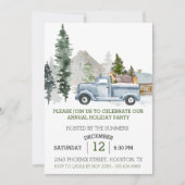 素朴な水彩画のクリスマスツリートラックパーティー 招待状 (正面)