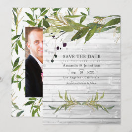 素朴な水彩画のグリーンカントリー バーンスタイルの結婚式 セーブザデート