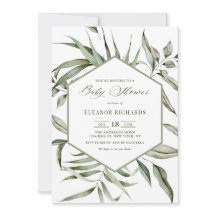 素朴な水彩画のグリーンリースフレーム ベビーシャワー