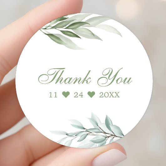 素朴な水彩画のグリーン植物 フラワー サンクス ラウンドシール