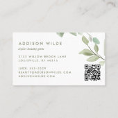 素朴な水彩画のグリーン花卉メイクアップアーティストQR 名刺 (裏面)