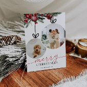 素朴な水彩画のグリーン ファミリー フォト シーズンカード