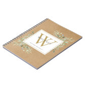 素朴な水彩画のグリーン モノグラム 名前 ノートブック (左側)