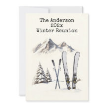 素朴な水彩画のスキー 雪 山 家族の再会