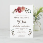 素朴な水彩画のバラの花の50歳の誕生日パーティー 招待状 (スタンド正面)