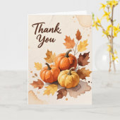 素朴な水彩画のパンプキン オータム サンクス カード (黄色い花)