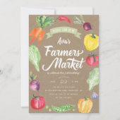 素朴な水彩画のファーマーズマーケット誕生日パーティー 招待状 (正面)