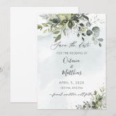 素朴な水彩画のユーカリグリーン シェアする日 招待状 (正面/裏面)