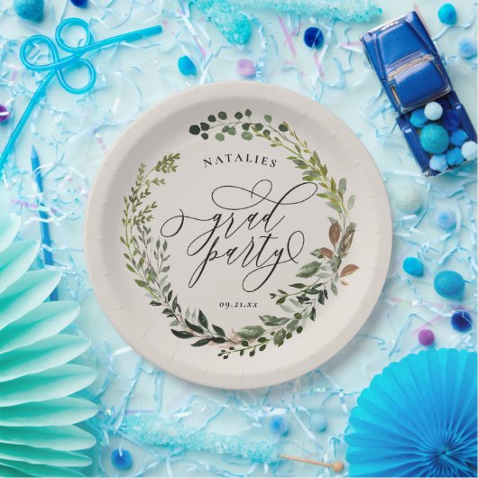素朴な水彩画のリースの卒業パーティー ペーパープレート (パーティー)