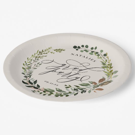 素朴な水彩画のリースの卒業パーティー ペーパープレート (アングル)