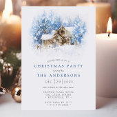 素朴な水彩画のログハウス カントリークリスマスパーティー 招待状