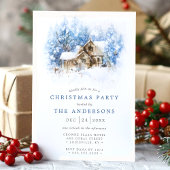 素朴な水彩画のログハウス カントリークリスマスパーティー 招待状