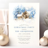 素朴な水彩画のログハウス カントリークリスマスパーティー 招待状