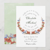 素朴な水彩画のワイルドフラワーのウェディング 招待状 (正面/裏面)