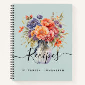 素朴な水彩画のワイルドフラワーマーソンジャー料理レシピ ノートブック (正面)