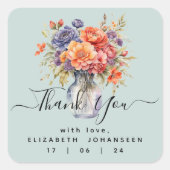 素朴な水彩画のワイルドフラワーメイソンジャー感謝祭 スクエアシール (正面)