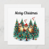 素朴な水彩画の冬の松の木が歌うクリスマスソング シーズンカード (正面/裏面)