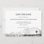 素朴な水彩画の山岳地帯の Save the Date 招待状 (正面)