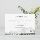 素朴な水彩画の山岳地帯の Save the Date 招待状 (スタンド正面)