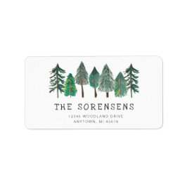 素朴な水彩画の松の木の住所ラベル ラベル