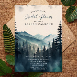 素朴な水彩画の松の木の山 ブライダルシャワー 招待状