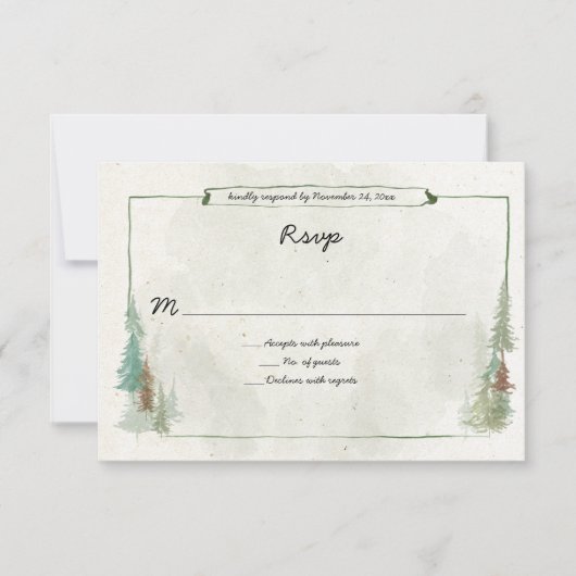 素朴な水彩画の松林　出欠確認 出欠カード (正面)