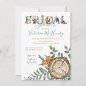 素朴な水彩画の森のログ ブライダルシャワー 招待状 (正面)