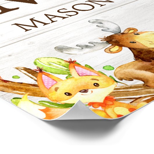 素朴な水彩画の森の動物のカスタマイズ商品 ポスター (角)