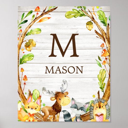 素朴な水彩画の森の動物のカスタマイズ商品 ポスター (正面)
