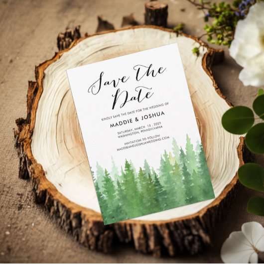 素朴な水彩画の森の常緑樹QRコード セーブザデート