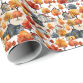 素朴な水彩画の森の村のパターン ラッピングペーパー (ロールコーナー)