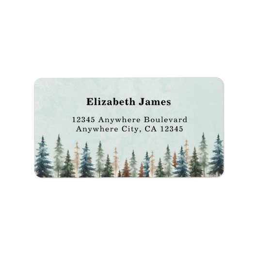 素朴な水彩画の森の松の木のデザインがプリントされた住所ラベル ラベル (正面)