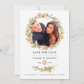 素朴な水彩画の森の野の花の結婚式の写真 セーブザデート (正面)