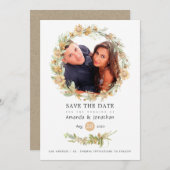 素朴な水彩画の森の野の花の結婚式の写真 セーブザデート (正面/裏面)