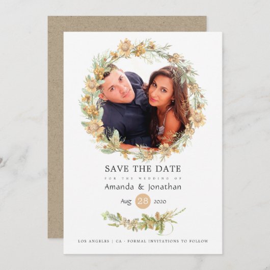 素朴な水彩画の森の野の花の結婚式の写真 セーブザデート (正面/裏面)