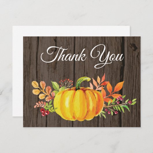素朴な水彩画の秋のカボチャの感謝カード サンキューカード (正面/裏面)