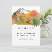 素朴な水彩画の秋の山のウェディングフォト セーブザデート (スタンド正面)