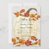 素朴な水彩画の秋の落ち葉とパンプキンの白い木 招待状 (正面)