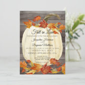 素朴な水彩画の秋の落ち葉とパンプキン ダークウッド 招待状 (スタンド正面)