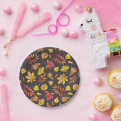 素朴な水彩画の秋の落ち葉模様パーティー オータムパーティー ペーパープレート (パーティー)